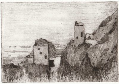 Engine Houses, Botallack, Etching and aquatint by Elizabeth Perry